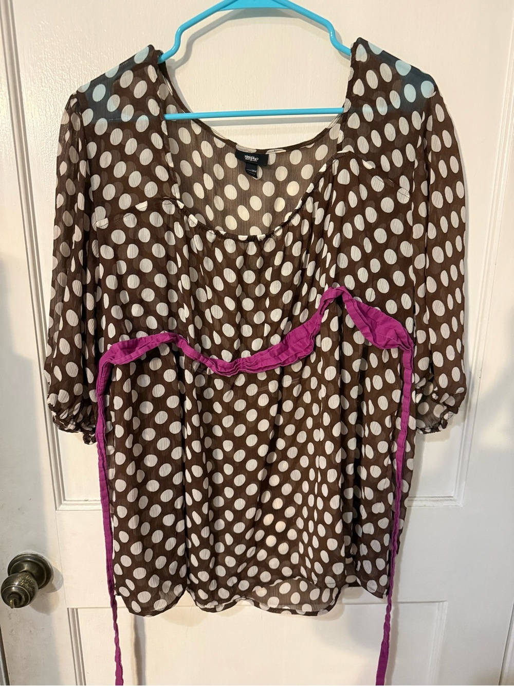 Mossimo Brown Polka Dot Sheer Blouse with Pink Trim size- 24w/26w